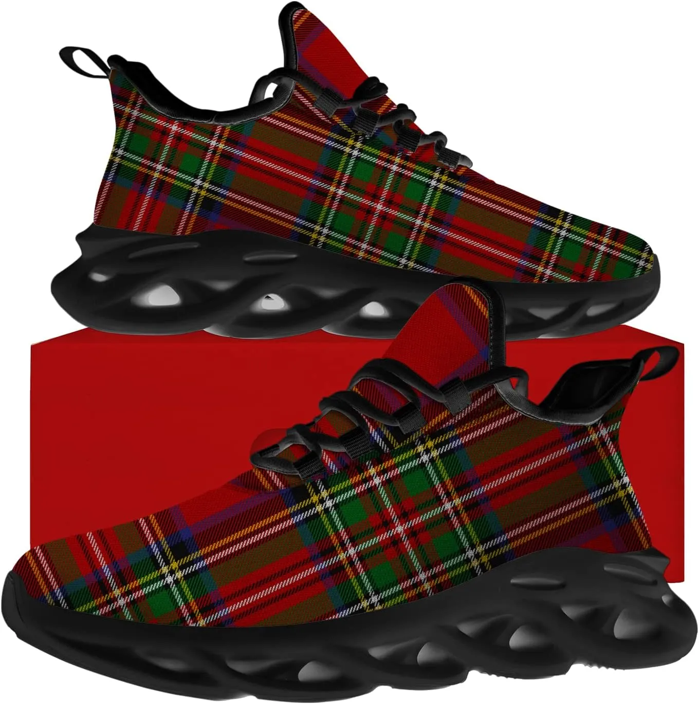 Ciadoon Plaid Shoes for Men Women Road Running Shoes Sport Walking Tennis Sneakers Athletic Shoes Gifts for Boy Girl