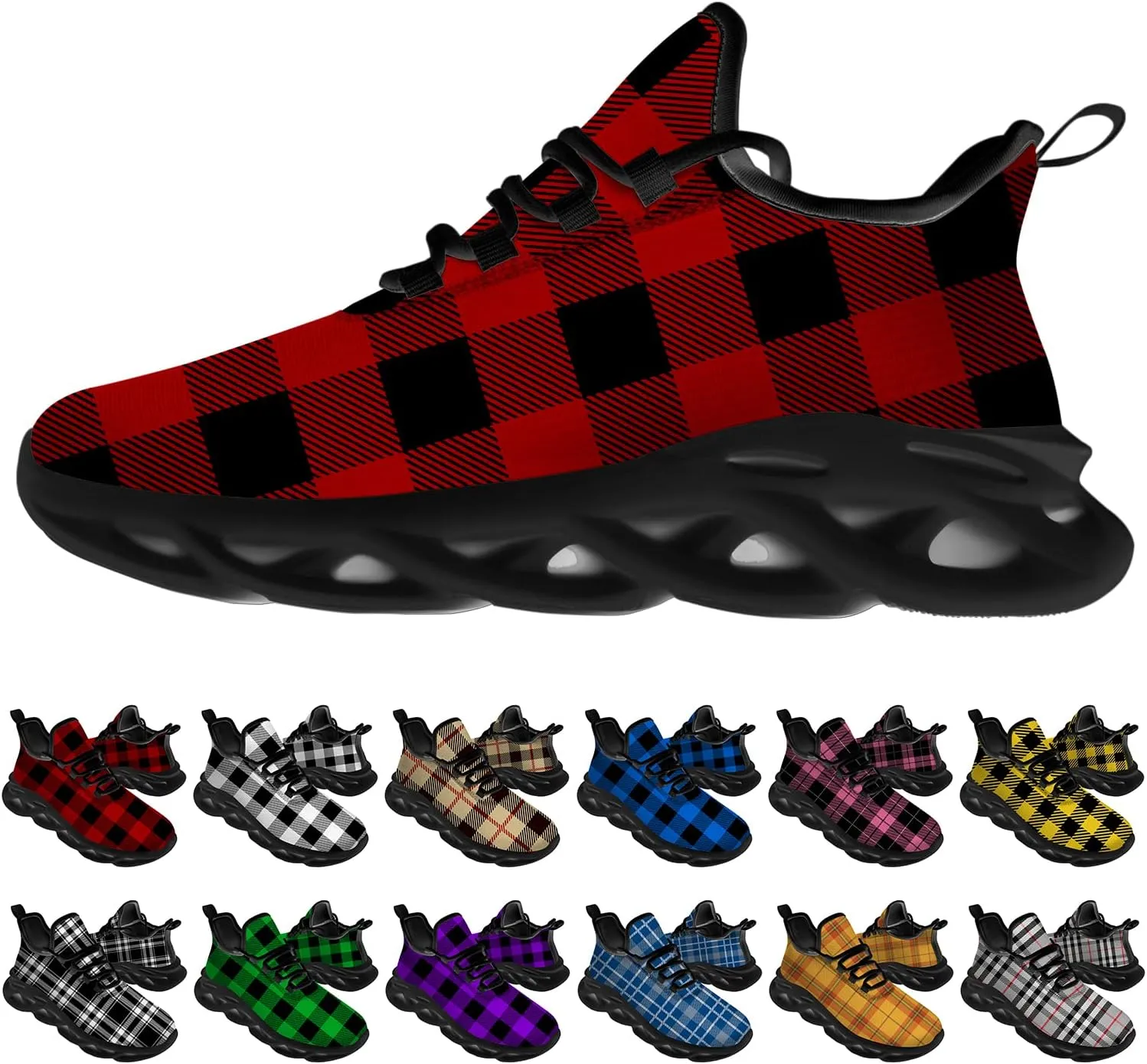 Ciadoon Plaid Shoes for Men Women Road Running Shoes Sport Walking Tennis Sneakers Athletic Shoes Gifts for Boy Girl