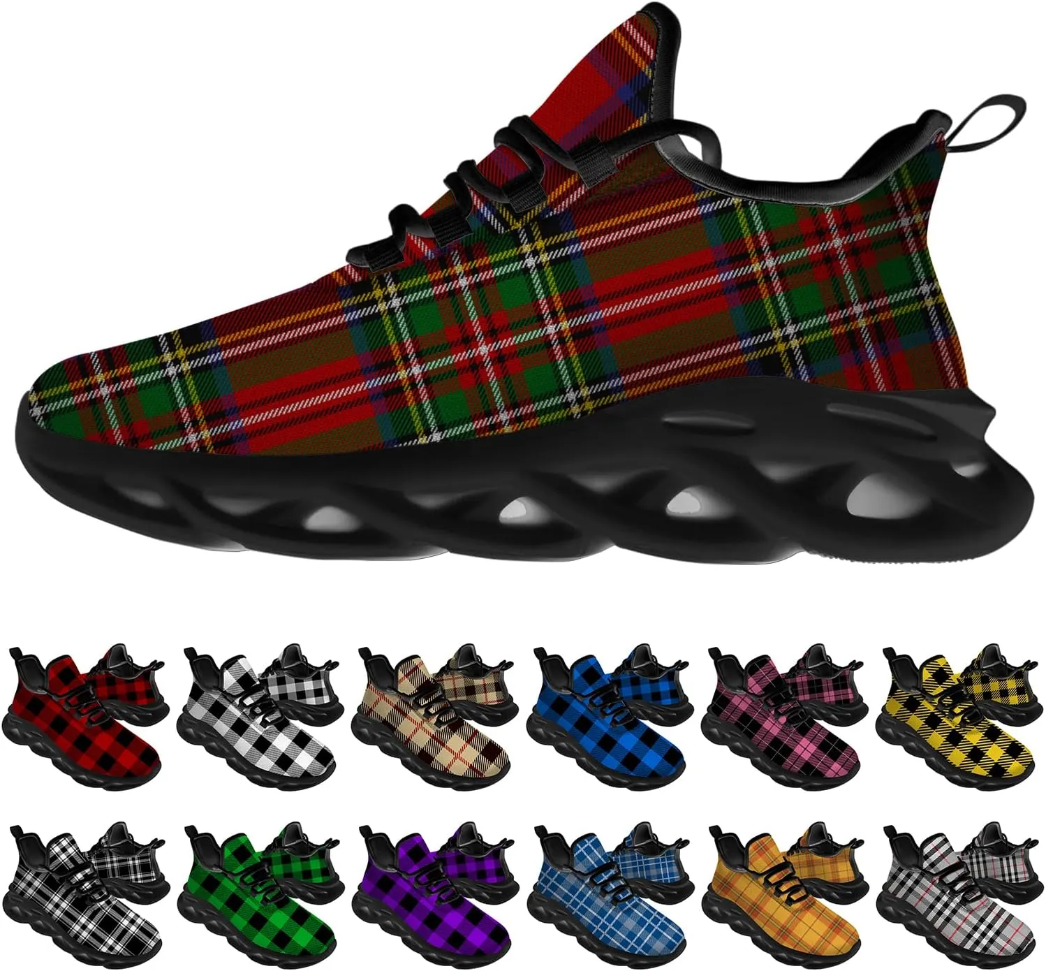 Ciadoon Plaid Shoes for Men Women Road Running Shoes Sport Walking Tennis Sneakers Athletic Shoes Gifts for Boy Girl