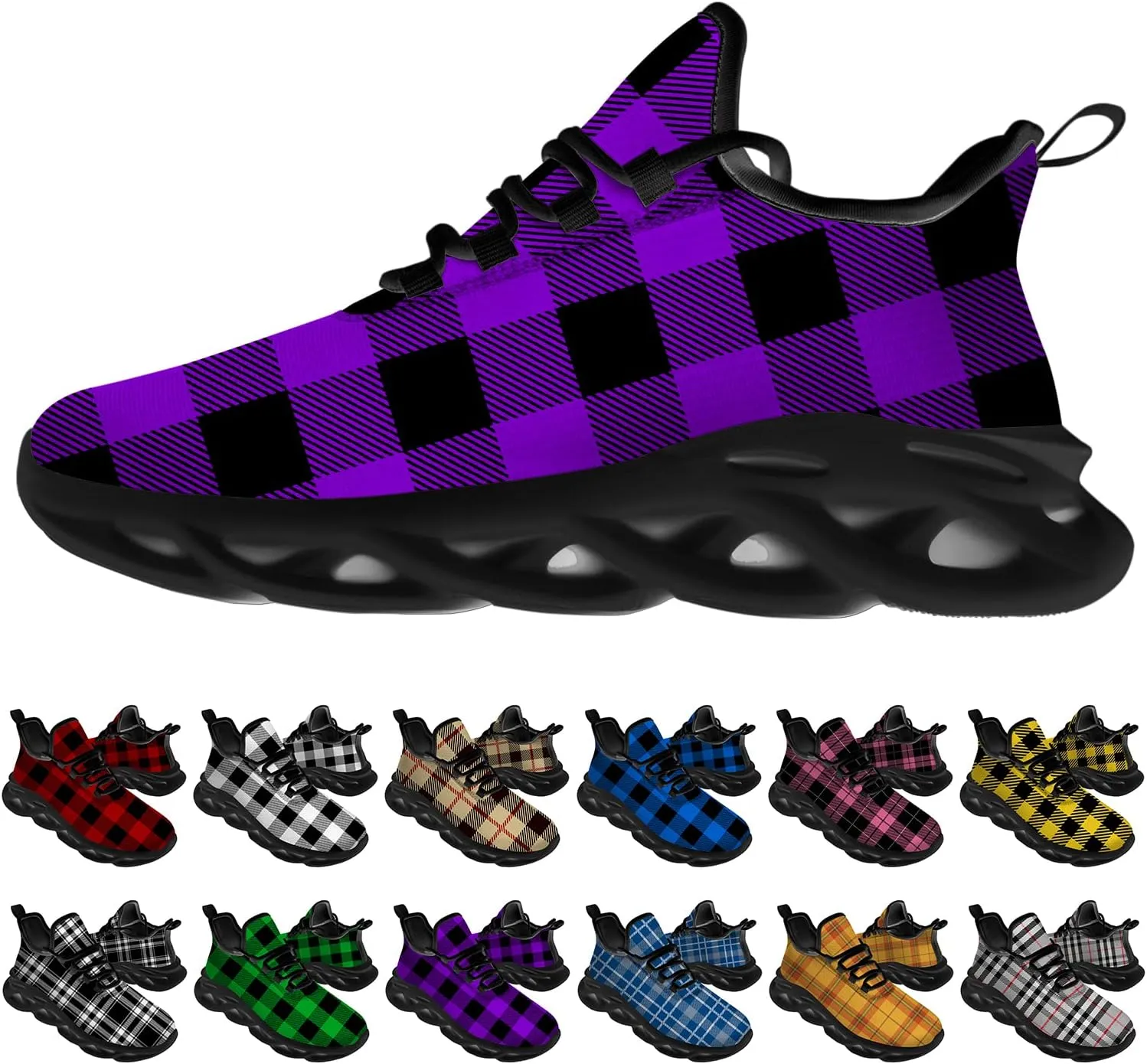 Ciadoon Plaid Shoes for Men Women Road Running Shoes Sport Walking Tennis Sneakers Athletic Shoes Gifts for Boy Girl