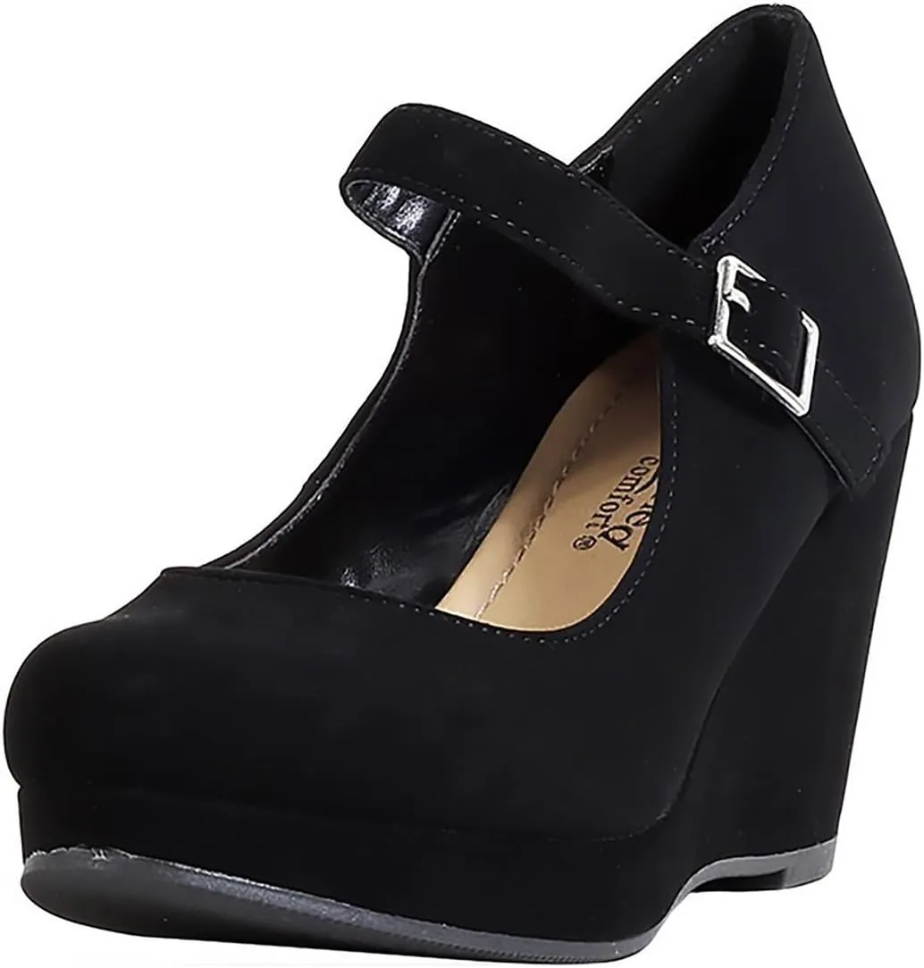CITYCLASSIFIED Mark/Thomas ~ Womens Mary Jane Strap Comfortable Office Dress Platform Wedge Pump Heel Shoes