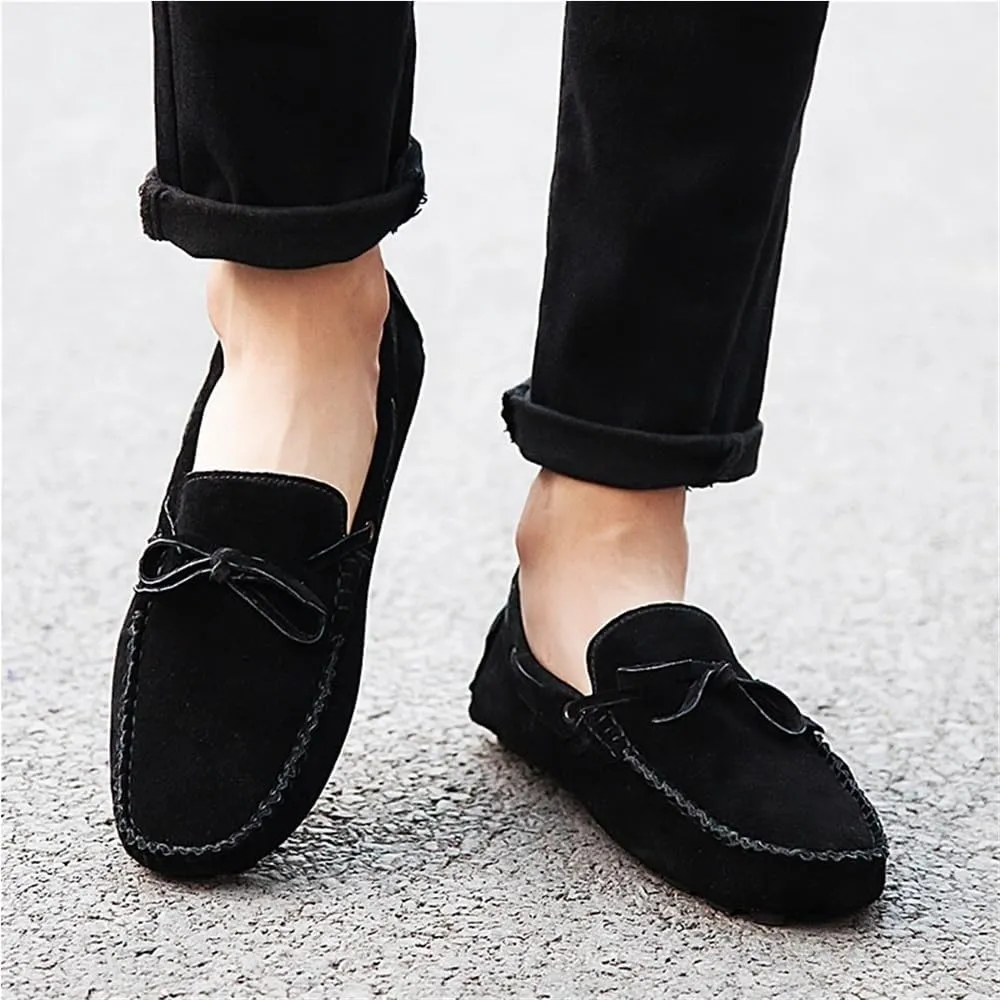 Classic Slip On Men's Loafers Shoes Genuine Leather Deck Shoes Round Toe Flexible Anti-Slip Resistant Prom