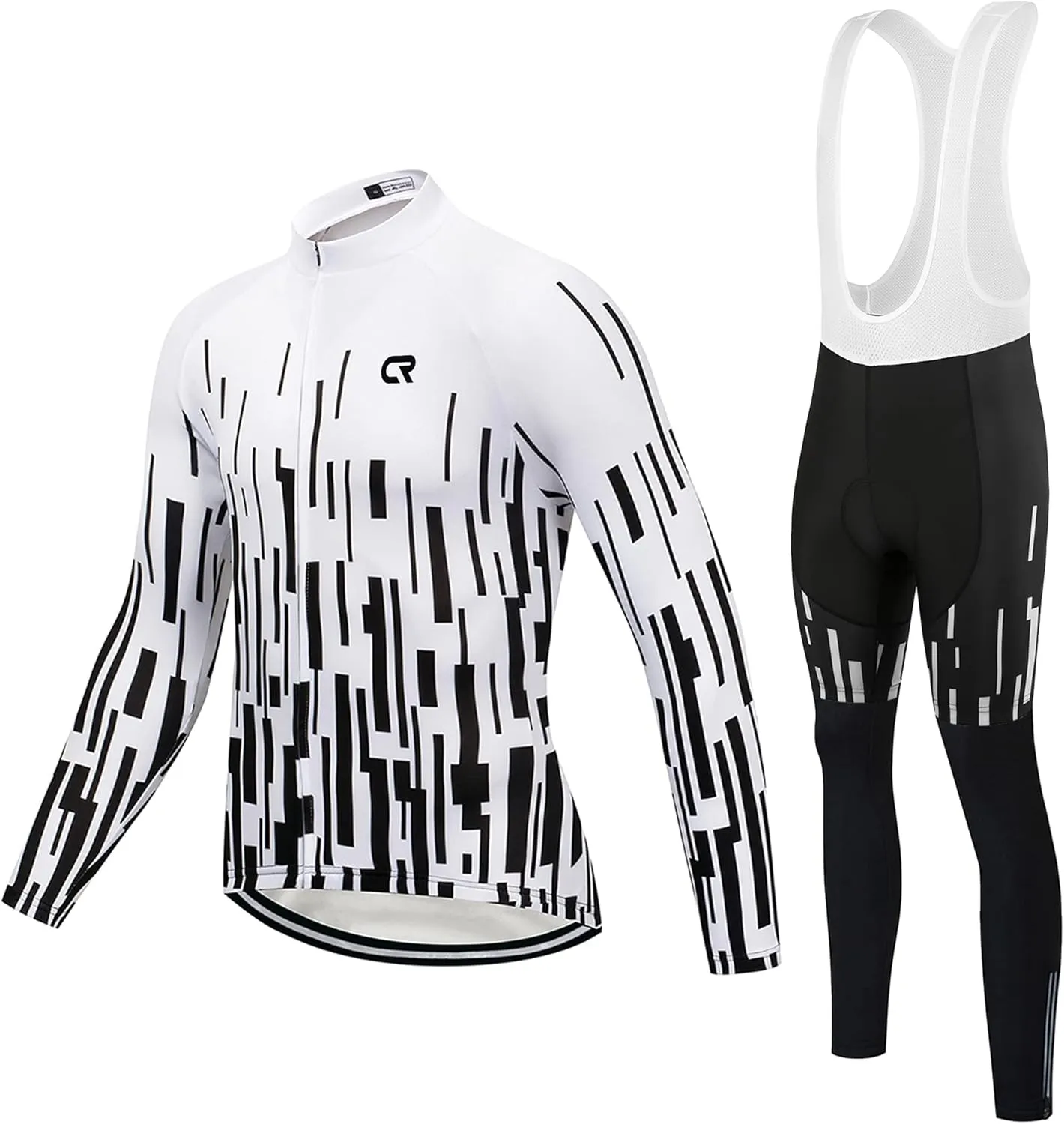 Coconut Ropamo CR Men's Cycling Clothing Set Long Sleeve Cycling Jersey Zipper Pocket Bike Outfit Cycling Bib Pants 3D Padded