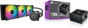 Cooler Master MasterLiquid 360L Core 360mm Close-Loop AIO Liquid Cooler, ARGB Sync & MWE Gold 850 V2 Full Modular, 850W, 80  Gold Efficiency, 2 EPS Connectors