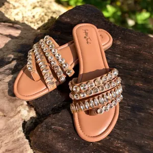 Crystal Straps Open Toe Flats