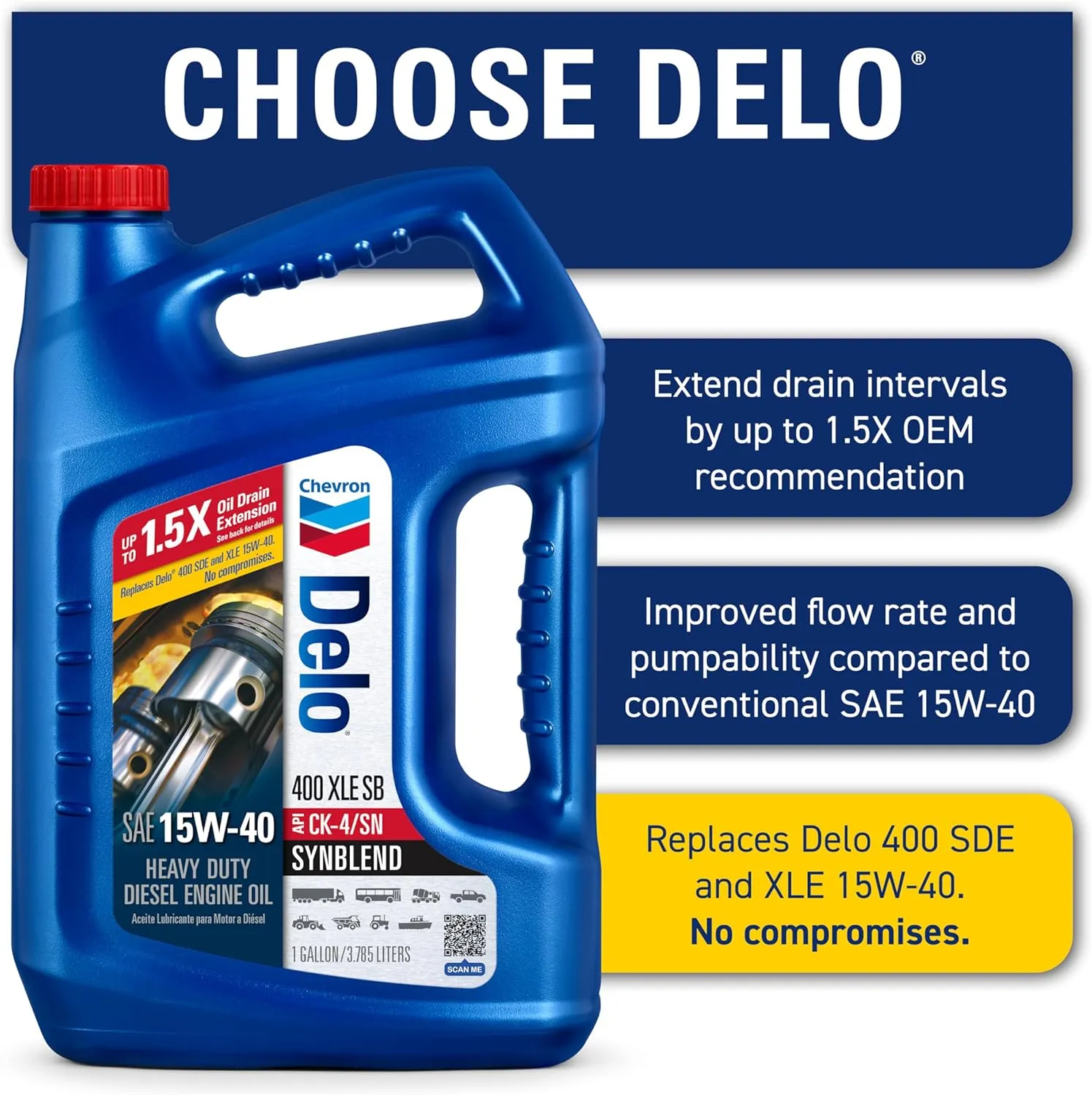 Delo 400 XLE Heavy Duty Synblend Diesel Engine Oil 15W-40, 1 Gallon, Pack of 1