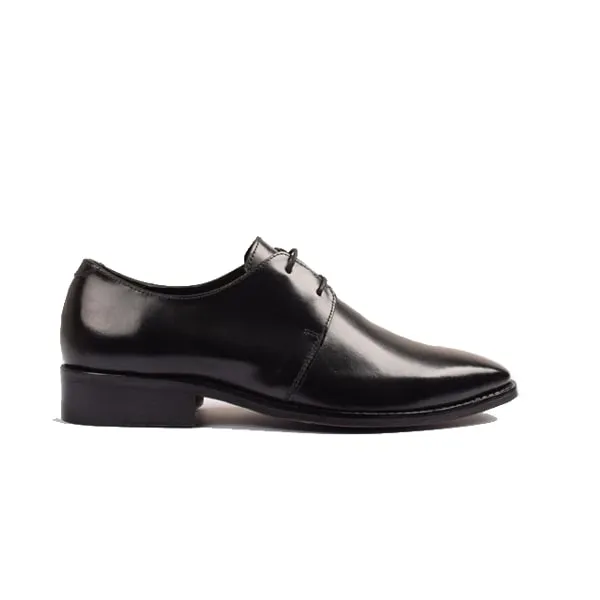 Derby Blucher Classy Black Leather Plain Toe Shoes