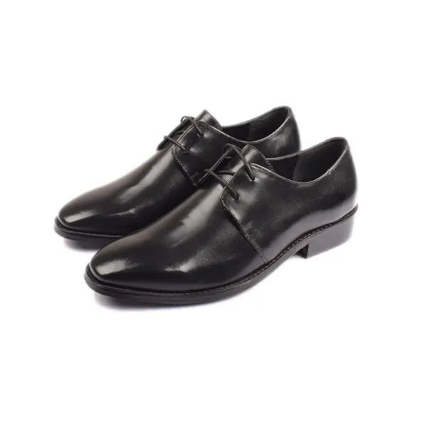 Derby Blucher Classy Black Leather Plain Toe Shoes