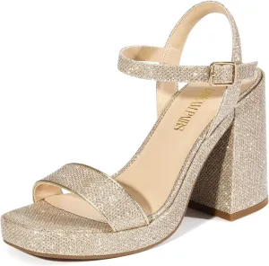 DREAM PAIRS Heels for Women Block Chunky Platform High Heels Open Toe GISELLE Fashion Wedding Party Evening Prom Dance Ankle Strap Dress Pump Sandals Shoes