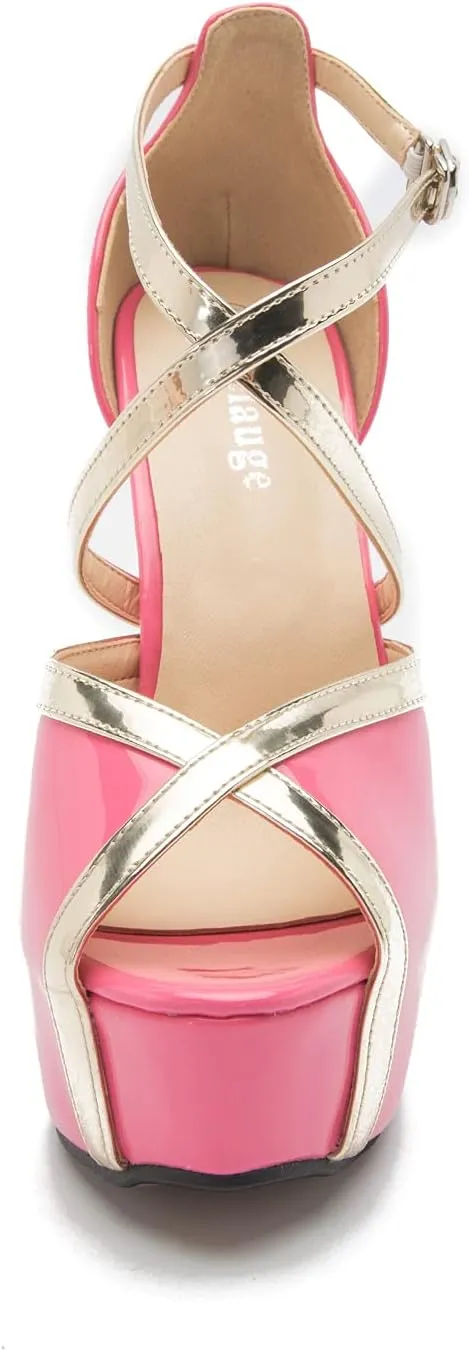 Enelauge Women's Crisscross Strappy Platform High Stiletto Heels Peep Toe Pump Party Sandals