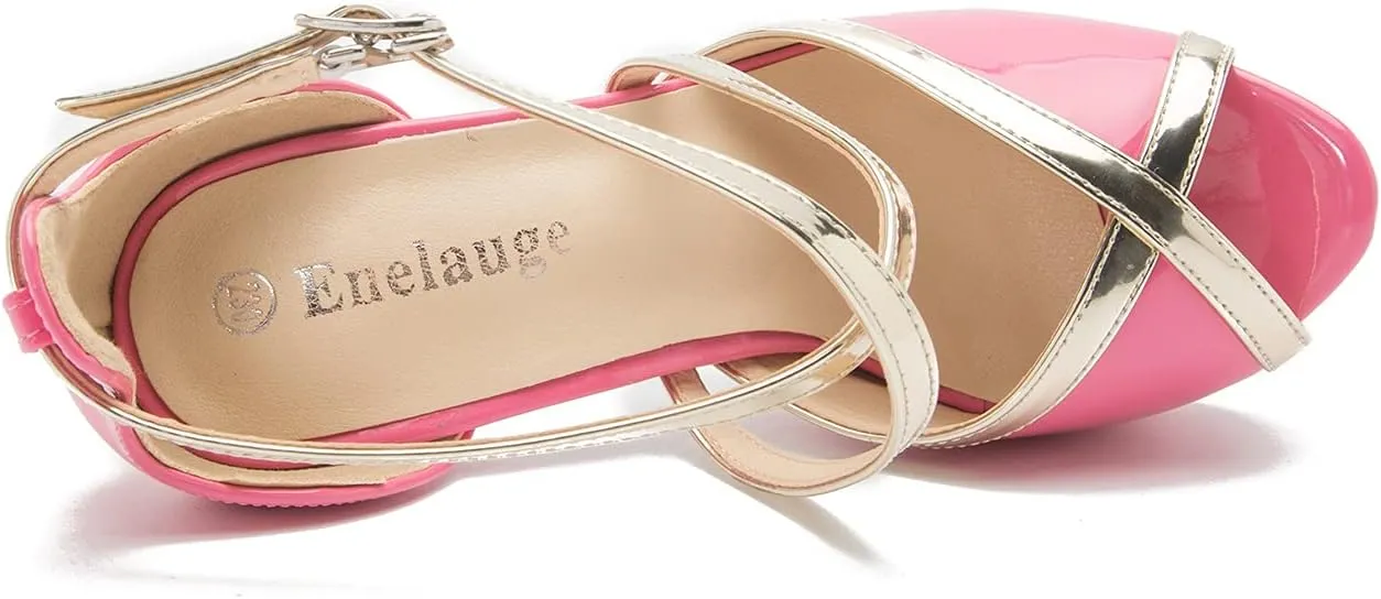 Enelauge Women's Crisscross Strappy Platform High Stiletto Heels Peep Toe Pump Party Sandals