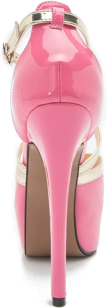 Enelauge Women's Crisscross Strappy Platform High Stiletto Heels Peep Toe Pump Party Sandals
