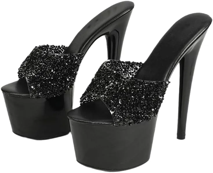F&A LOVING Women's Clear Platform Sandal 6.5in Stiletto Slip onOpen Toe Heel