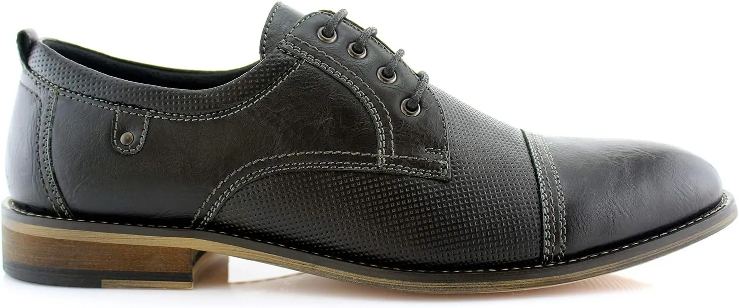 Ferro Aldo Mens Classic Cap-Toe Lace Up Derby Dress Shoes