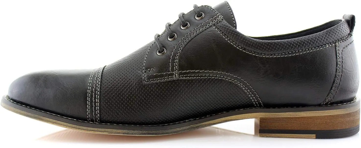 Ferro Aldo Mens Classic Cap-Toe Lace Up Derby Dress Shoes