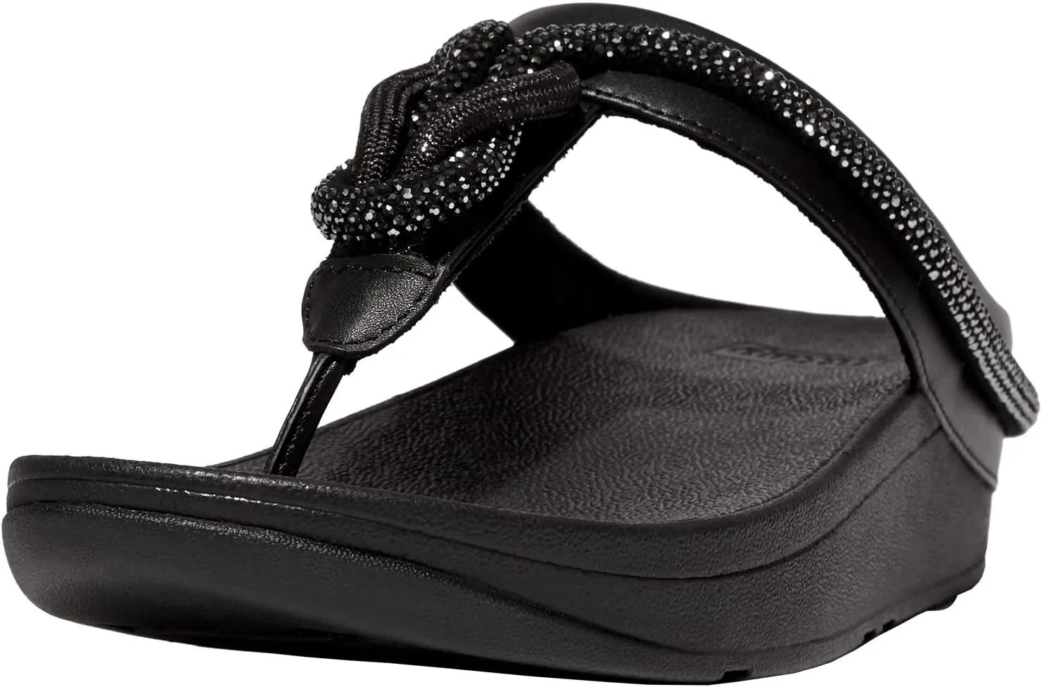 FitFlop Women's Fino Crystal-Cord Leather Toe-Post Sandal, Black, Size 7