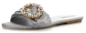 Flat Silk Grey Robbin Toe Sadie-3 Cape Sandals Broche Door-to-door delivery Fashion On Slip Mule Specialized options Open