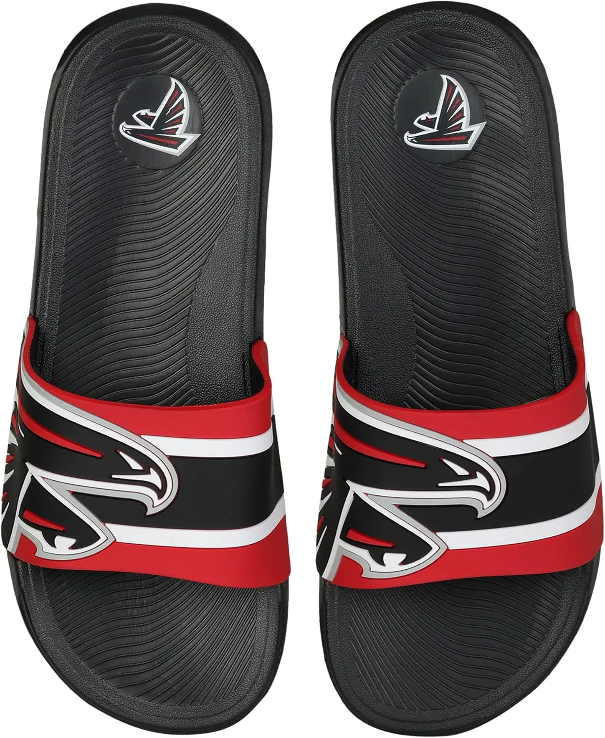 FOCO NFL Men's Striped Big Logo Raised Slide Sandal