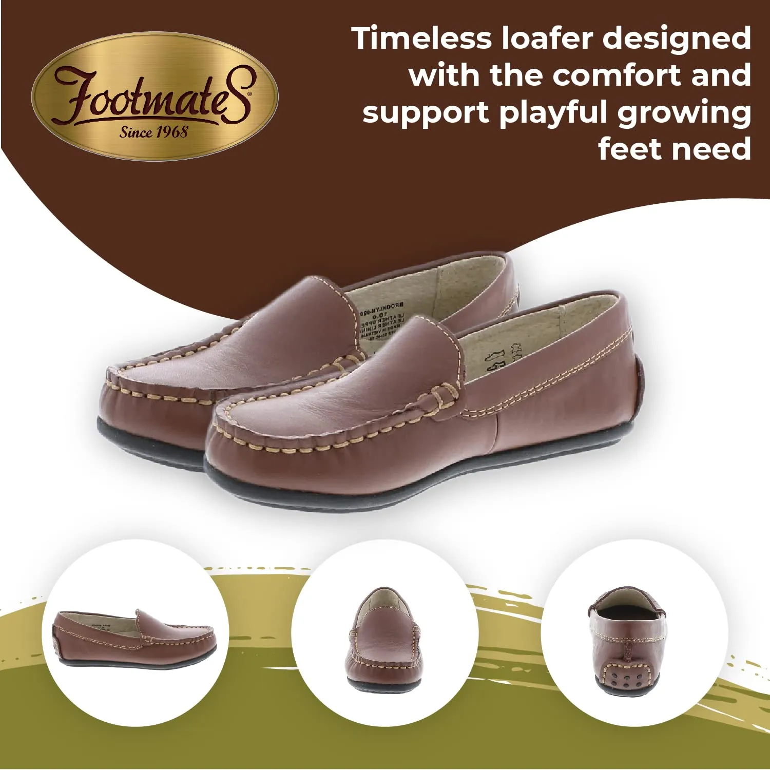 FOOTMATES Brooklyn Slip-On Penny Loafer Boys Shoes, Girls Shoes, with Wide Toe Box and Custom-Fit Insoles, Non-Marking Outsoles - for Toddlers, Little Kids, and Big Kids, Ages 1-12 5 Big Kid Cognac