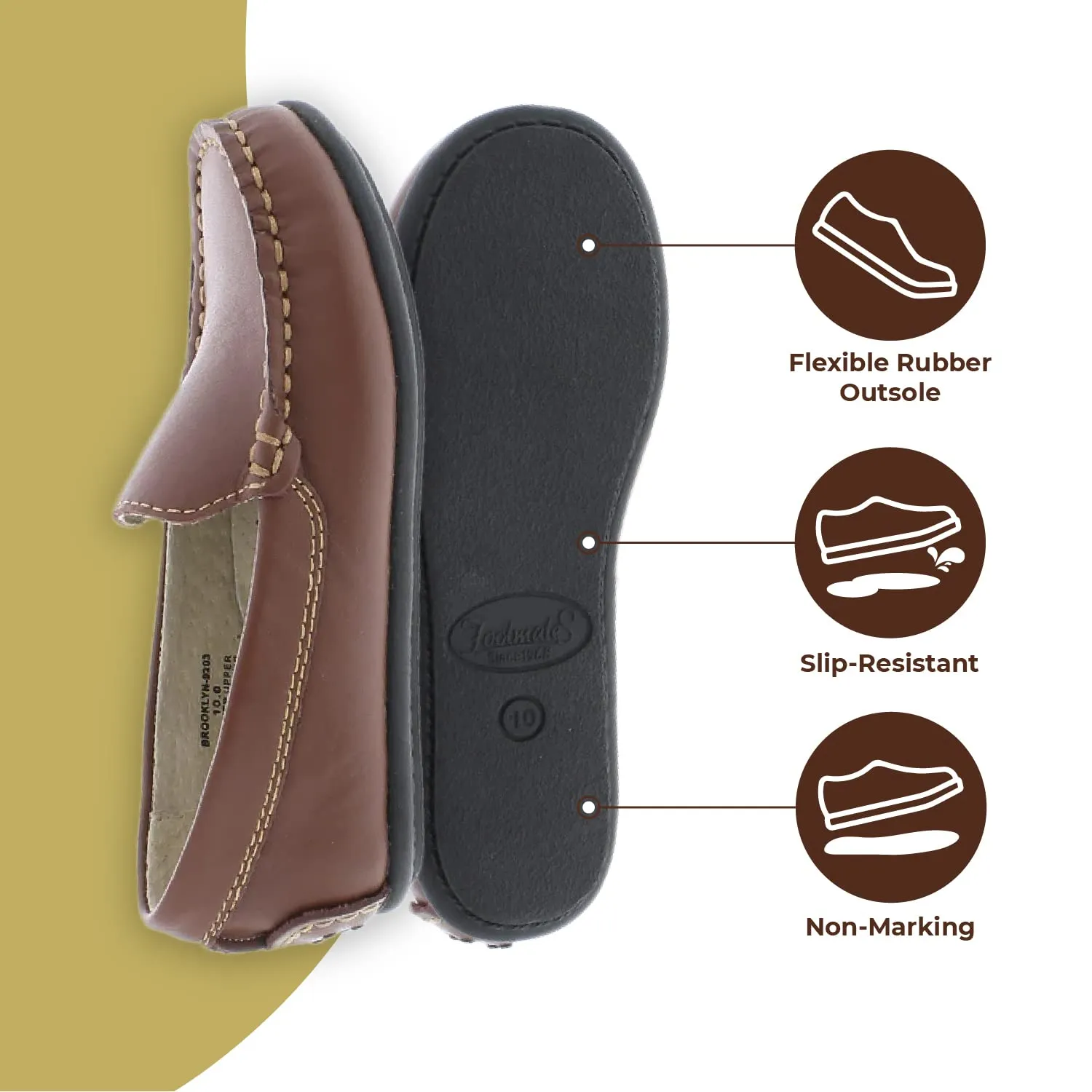 FOOTMATES Brooklyn Slip-On Penny Loafer Boys Shoes, Girls Shoes, with Wide Toe Box and Custom-Fit Insoles, Non-Marking Outsoles - for Toddlers, Little Kids, and Big Kids, Ages 1-12 5 Big Kid Cognac