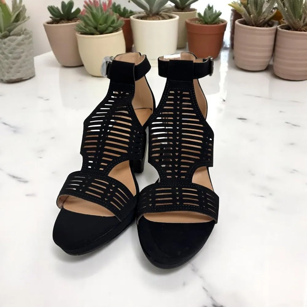 Forever Link Women Peep Toe Cutout Block Heel Sandal, Black Nub