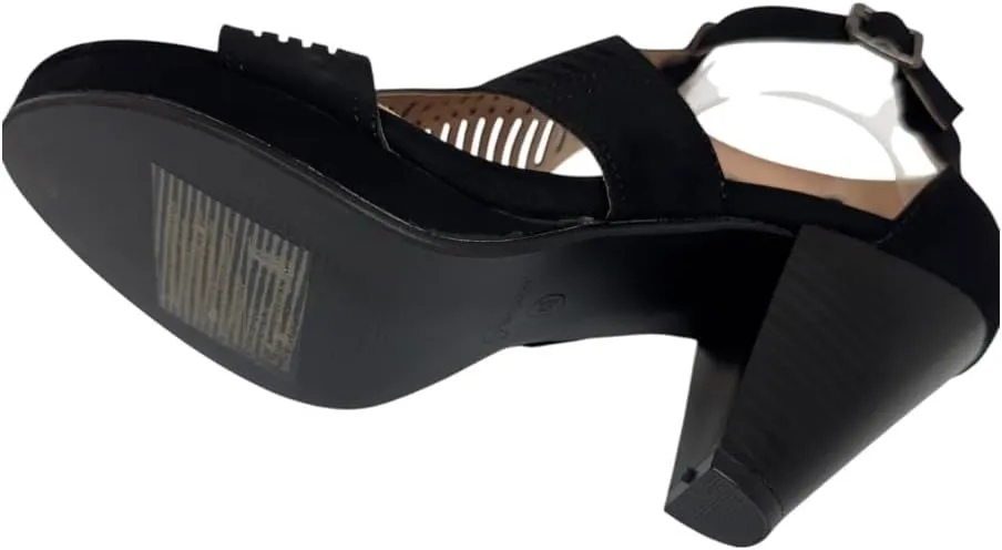 Forever Link Women Peep Toe Cutout Block Heel Sandal, Black Nub
