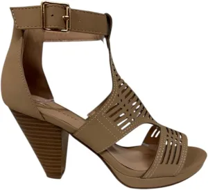 Forever Link Women Peep Toe Cutout Block Heel Sandal, Black Nub