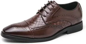 Formal Dress Shoes for Men Lace Up Square Toe Faux Leather Cap Toe Plaid Derby Shoes Anti-Slip Rubber Sole Block Heel Classic