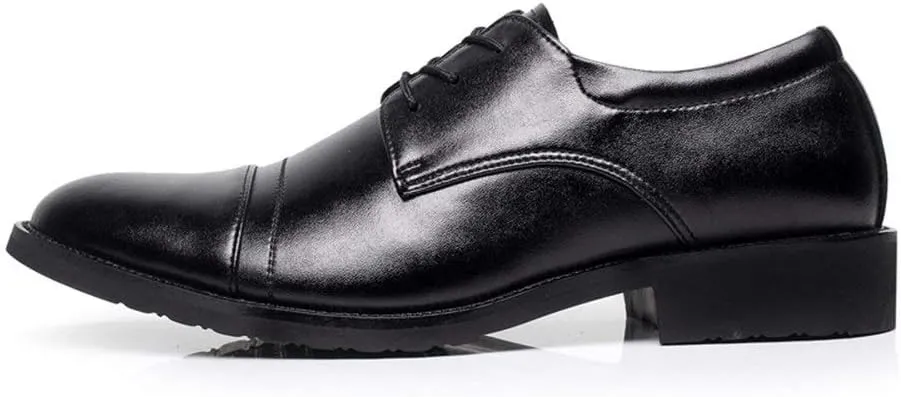 Formal Shoes for Men Lace Up Round Cap Toe Derby Shoes Cowhide Block Heel Non Slip Low Top Anti-Slip Rubber Sole Business Suitable for Many Occasions