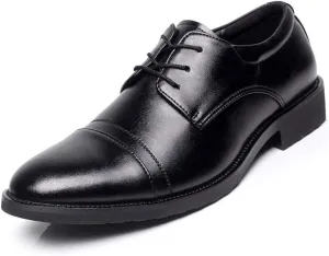 Formal Shoes for Men Lace Up Round Cap Toe Derby Shoes Cowhide Block Heel Non Slip Low Top Anti-Slip Rubber Sole Business Suitable for Many Occasions