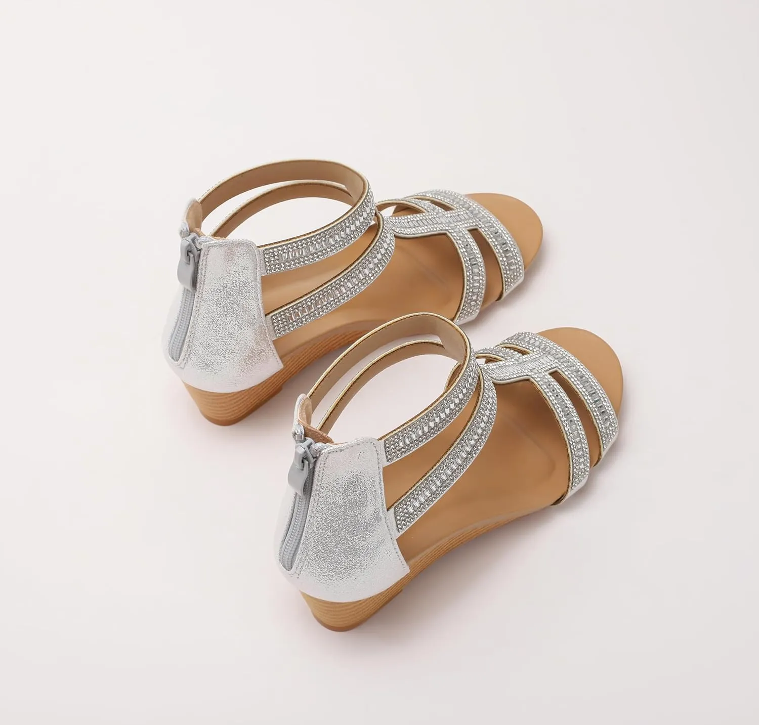 FRALOSHA Wedge Sandals for Women Ankle Strap Rhinestone Sandal Dressy Summer Heel Beach Casual Shoes