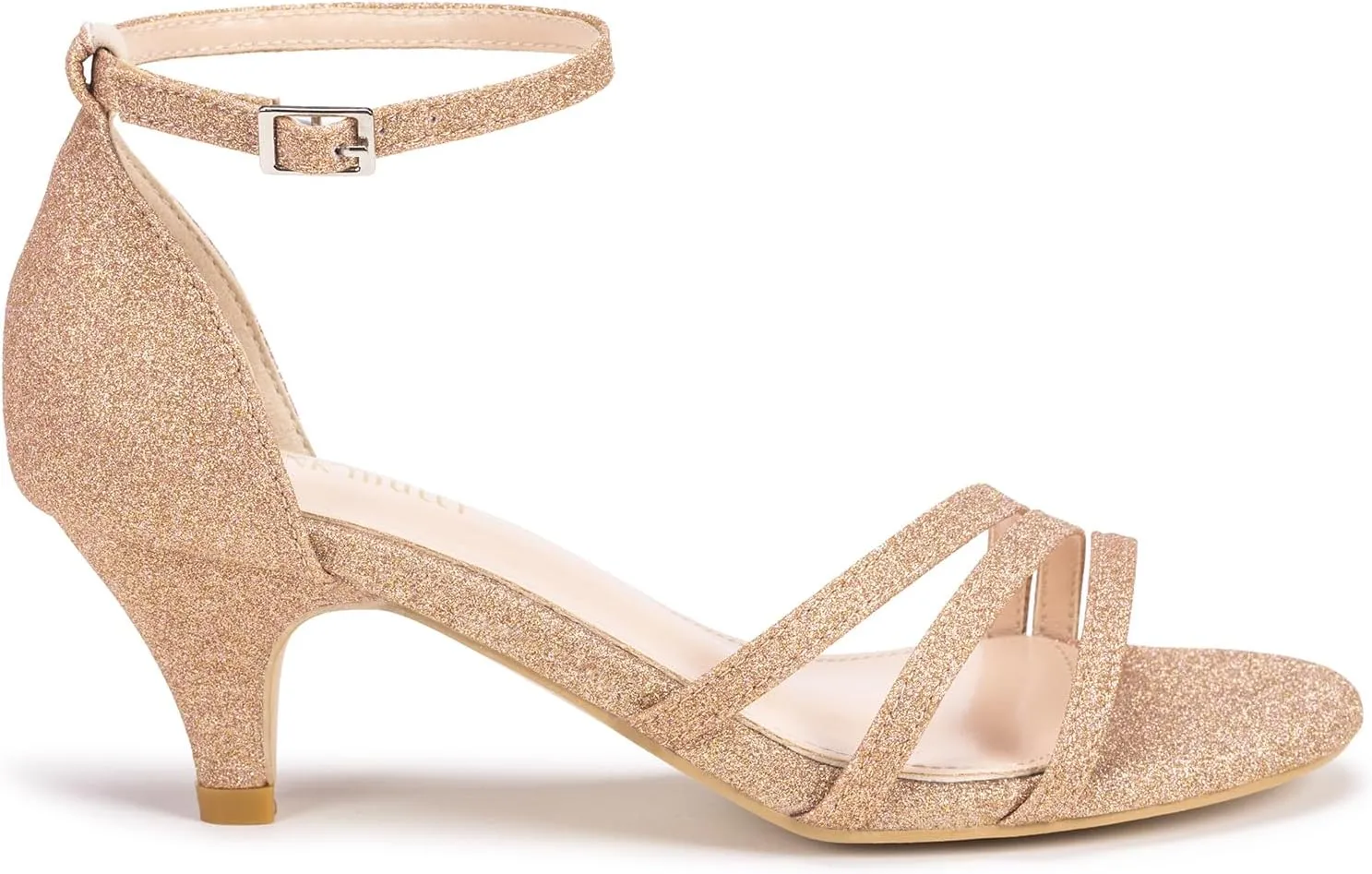 Frank Mully Women's Sparkly Low Kitten Heel Open Toe Sandals Ankle Strap Glitter Bridal Wedding Dress Pump Shoes