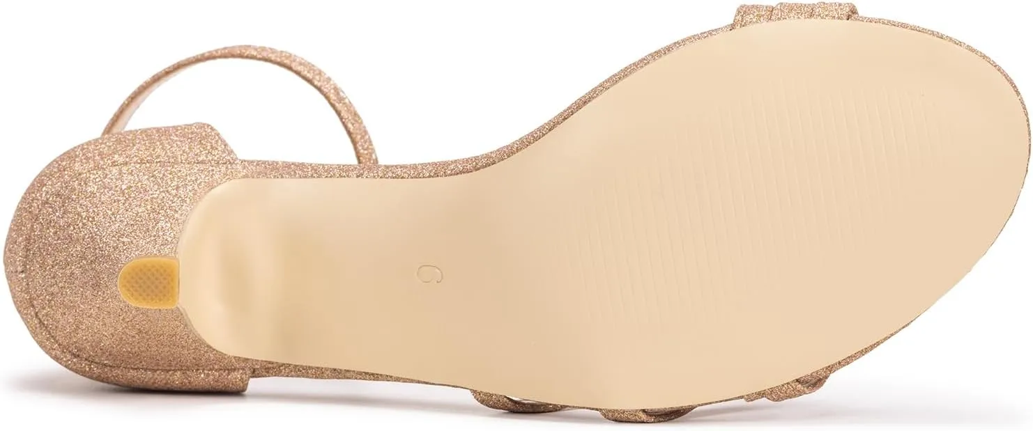 Frank Mully Women's Sparkly Low Kitten Heel Open Toe Sandals Ankle Strap Glitter Bridal Wedding Dress Pump Shoes