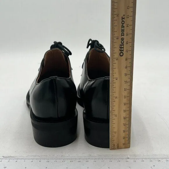 FSJ Black Leather Classic Lace up Oxford Low Heel Round Toe Casual Dress Pu