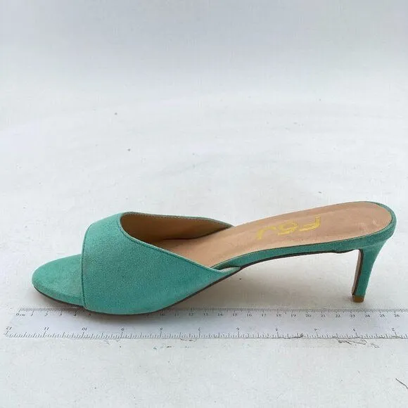 FSJ Turquoise Low Kitten Heel Sandals Mules Peep Toe Slide Slip On Pump Shoes