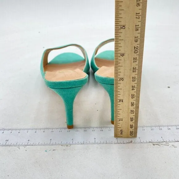 FSJ Turquoise Low Kitten Heel Sandals Mules Peep Toe Slide Slip On Pump Shoes