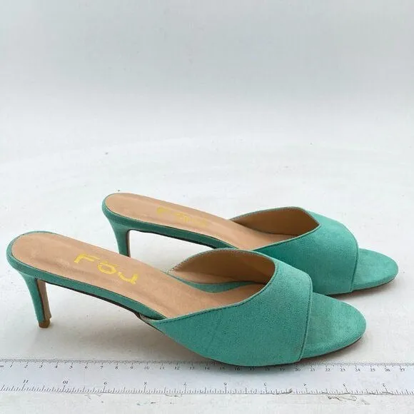 FSJ Turquoise Low Kitten Heel Sandals Mules Peep Toe Slide Slip On Pump Shoes