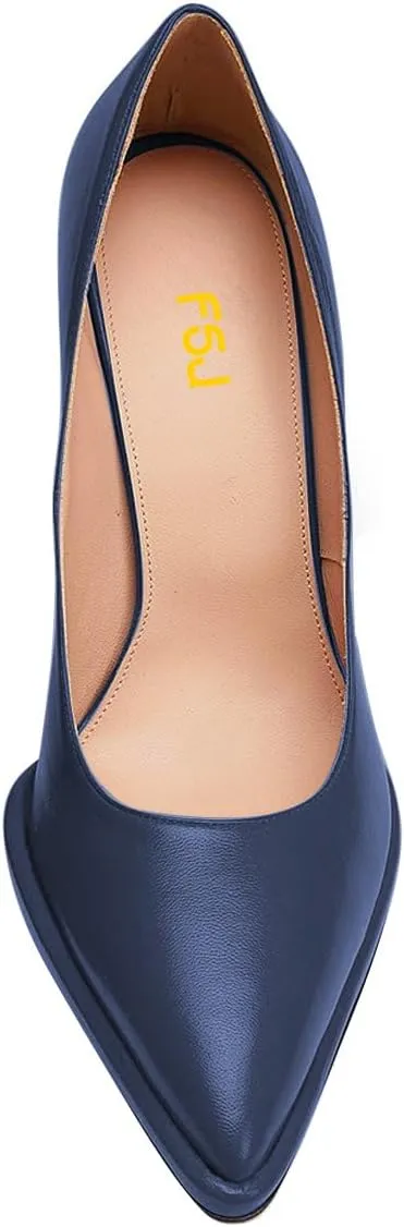 FSJ Women Classic Closed Almond Toe Thin Platform Pumps Slip On Stiletto High Heels Formal Business Wedding Shoes Size 4-16 US