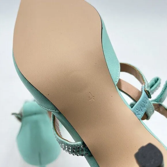 FSJ Women Crystal Bow Gladiator Pump Ankle Buckle Strap Low Kitten Heel Sandals