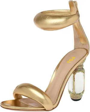 FSJ Women Cute One Strap Heeled Sandals Open Toe Rhinestones Chunky High Heels Back Zipper Summer Party Wedding Evening Dress Pump Shoes Size 4-16 US