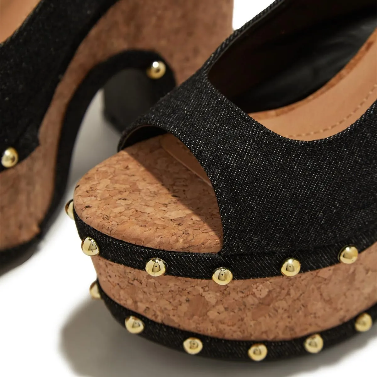 FSJ Women Studded Peep Open Toe Slingback Platform Chunky Heels Sandals Wooden High Heel Adjustable Buckle Wedges Party Wedding Dating Shoes Size 4-16 US