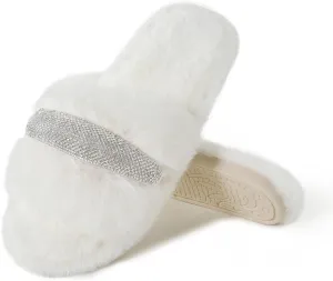 Fur Story Women's Furry Slippers Open Toe Fuzzy Slippers Memory Foam Fluffy House Sandal