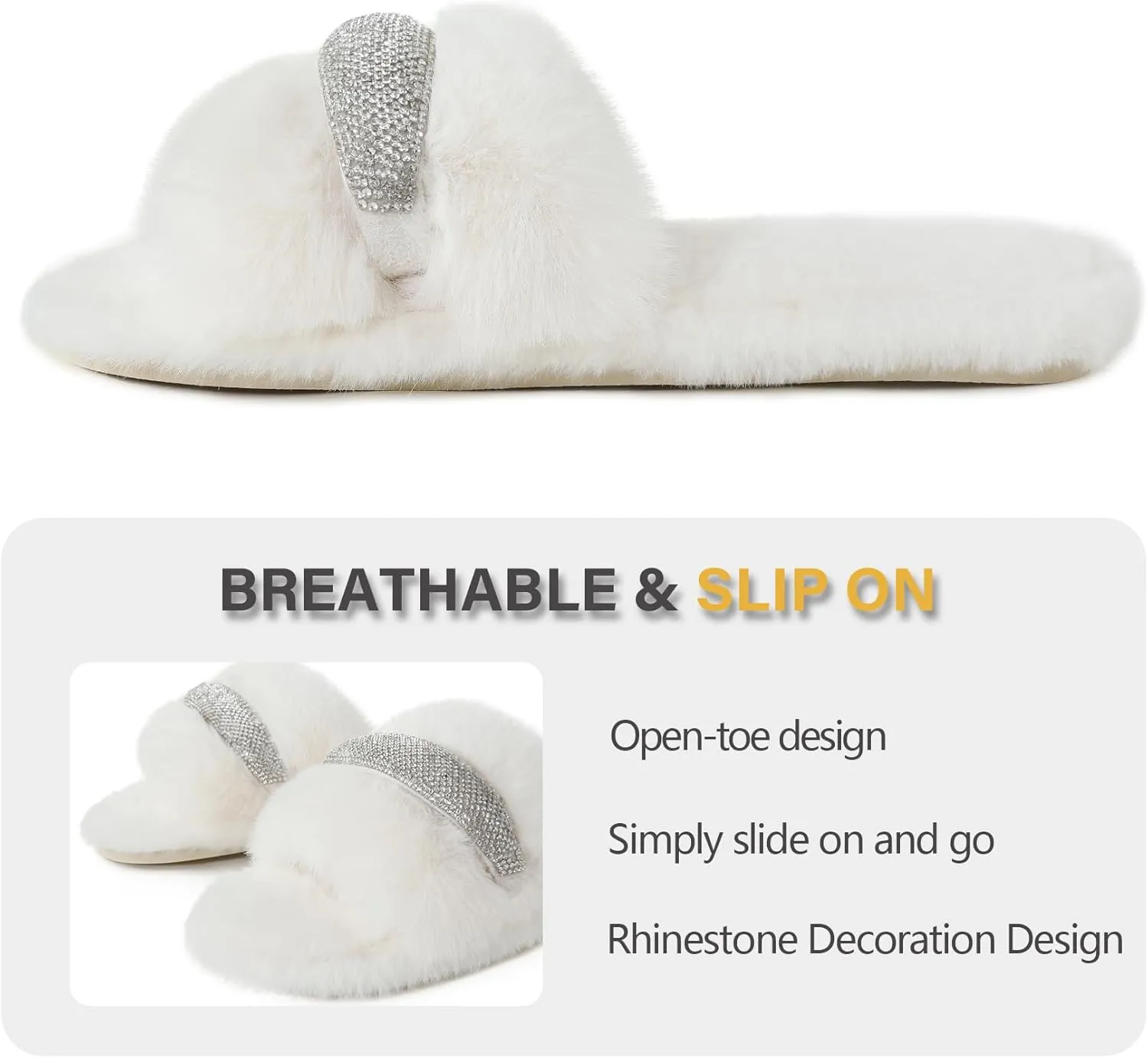 Fur Story Women's Furry Slippers Open Toe Fuzzy Slippers Memory Foam Fluffy House Sandal