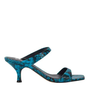 Genia Heeled Slide 6 / M / Blue Snake Printed Leather