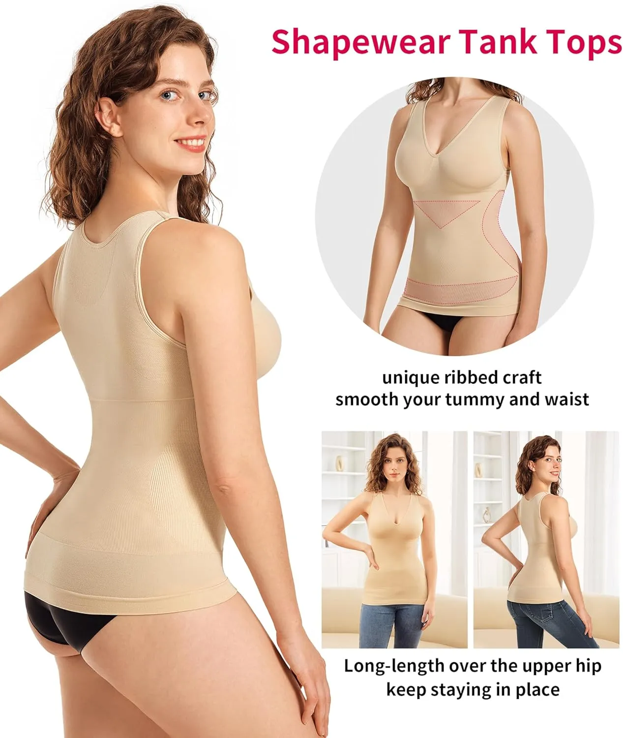 Gotoly Shapewear for Women Compression Tank Tops Tummy Control Body Shaper Seamless Workout V-Neck Camisole Cami Tops
