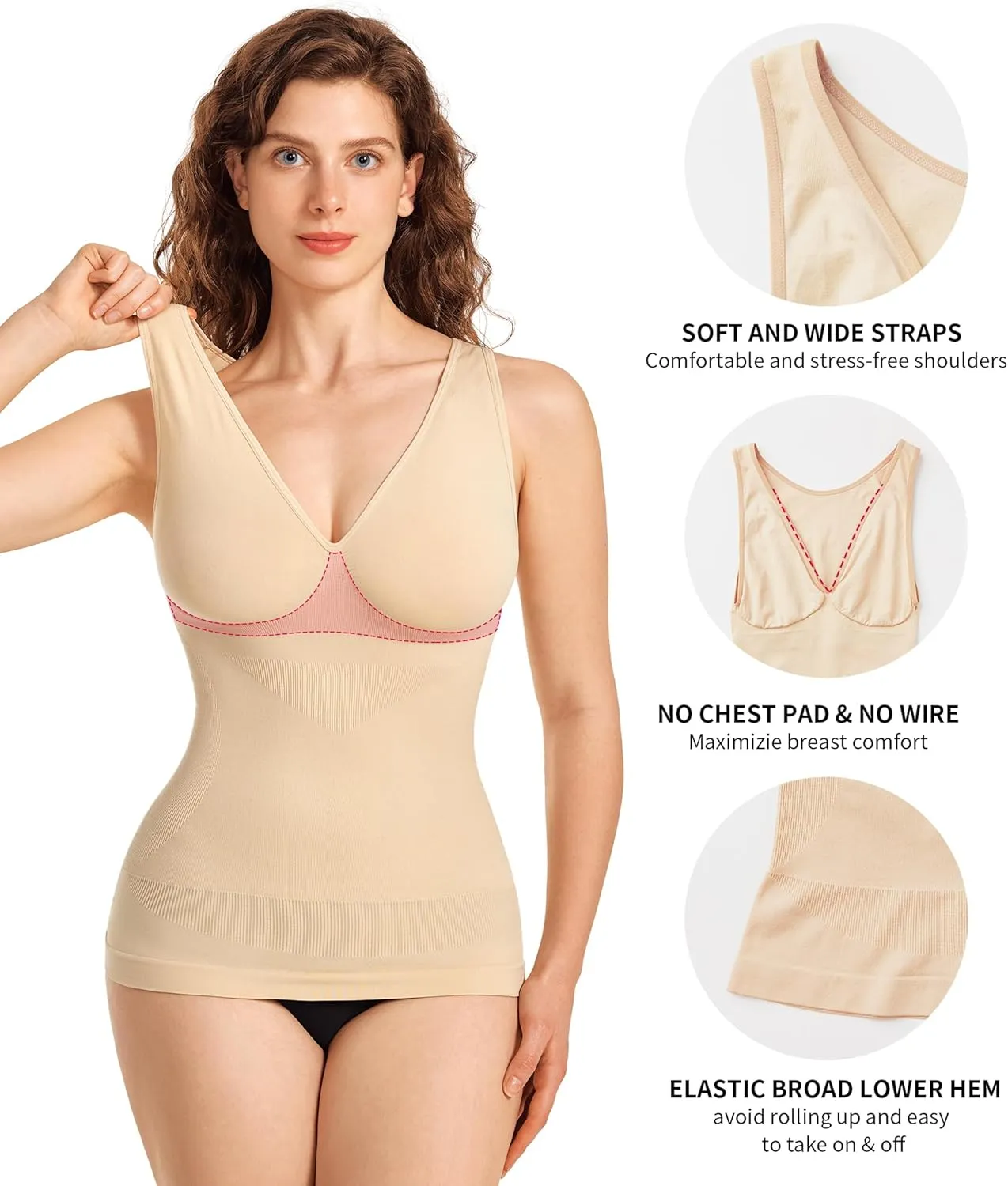 Gotoly Shapewear for Women Compression Tank Tops Tummy Control Body Shaper Seamless Workout V-Neck Camisole Cami Tops