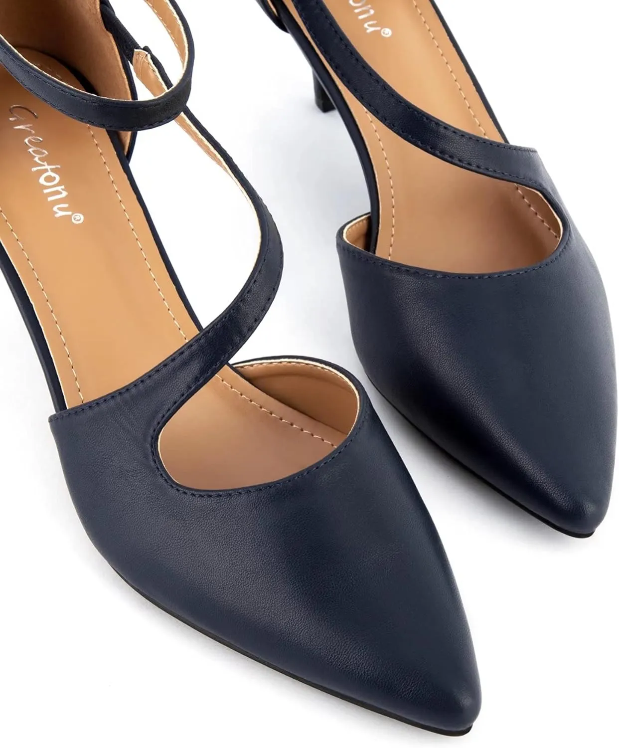 Greatonu Women's Low Heel Pumps Pointed Toe Bridal Wedding Party Kitten Heel Pump Shoes