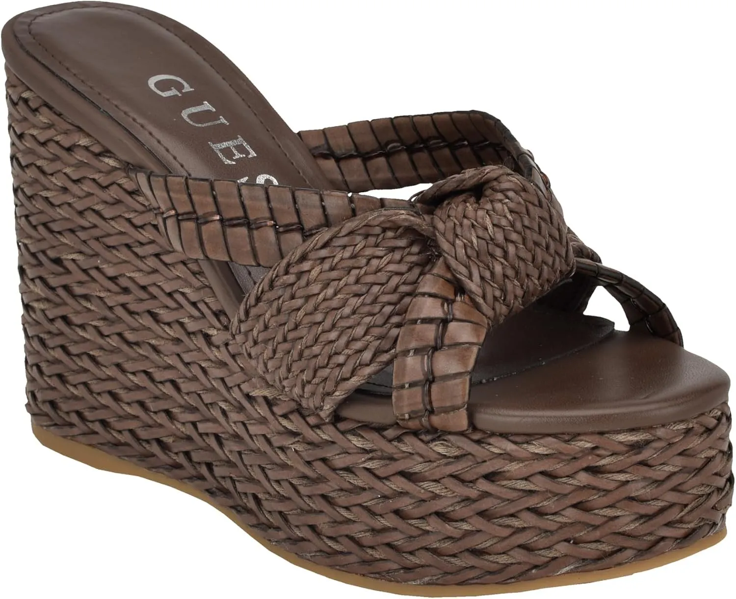 Guess Women's EVEH Wedge Sandal, Brown 210, 7.5
