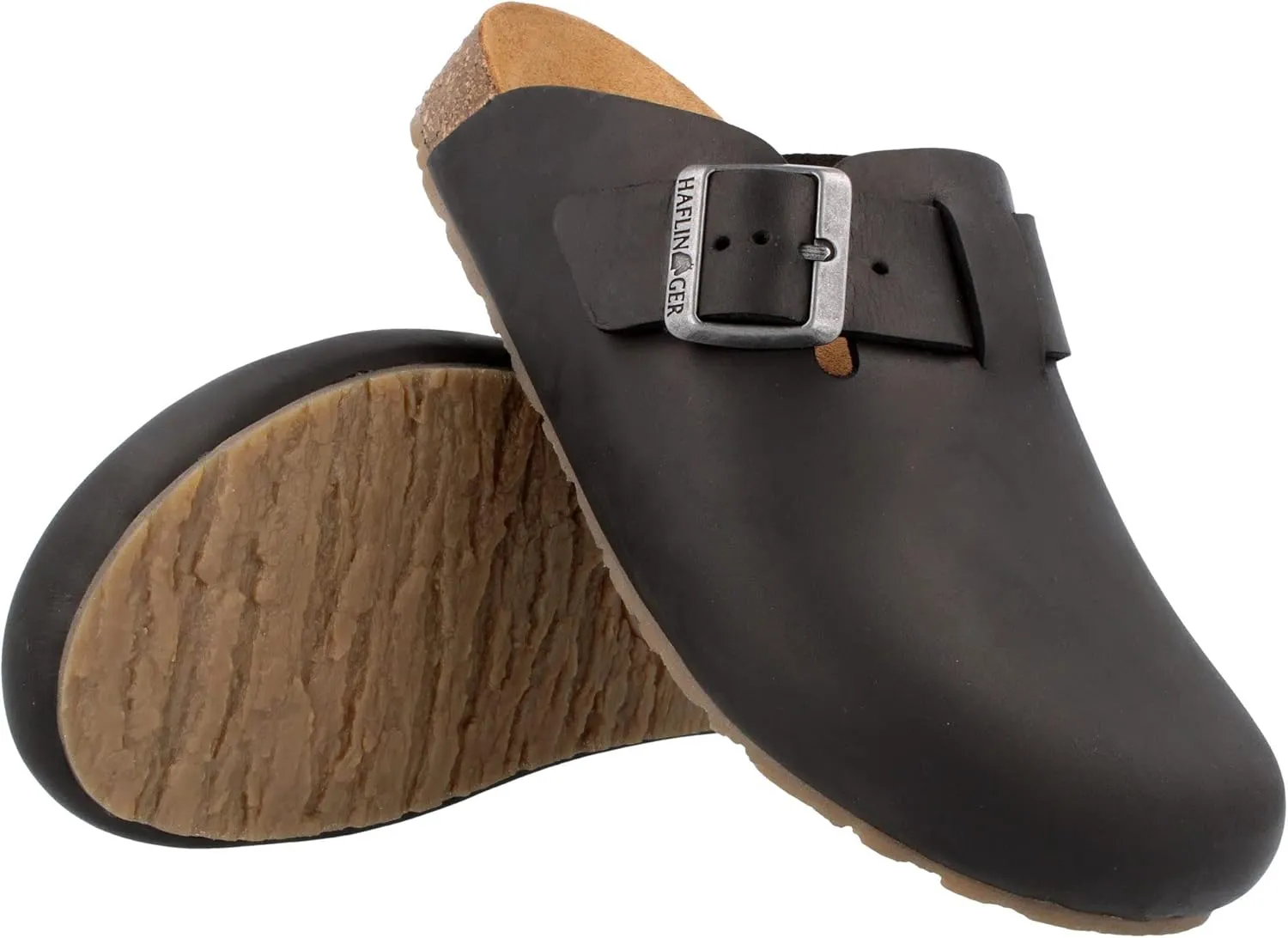 HAFLINGER Porto Elegant Leather Clog with Rubber Sole and Cork Latex Footbed Slipper Unisex
