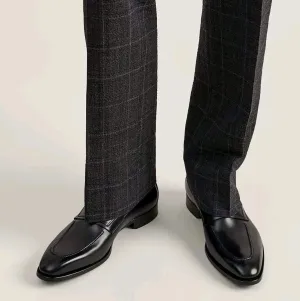 Handmade Black Leather Tuxedo Shoes for Men